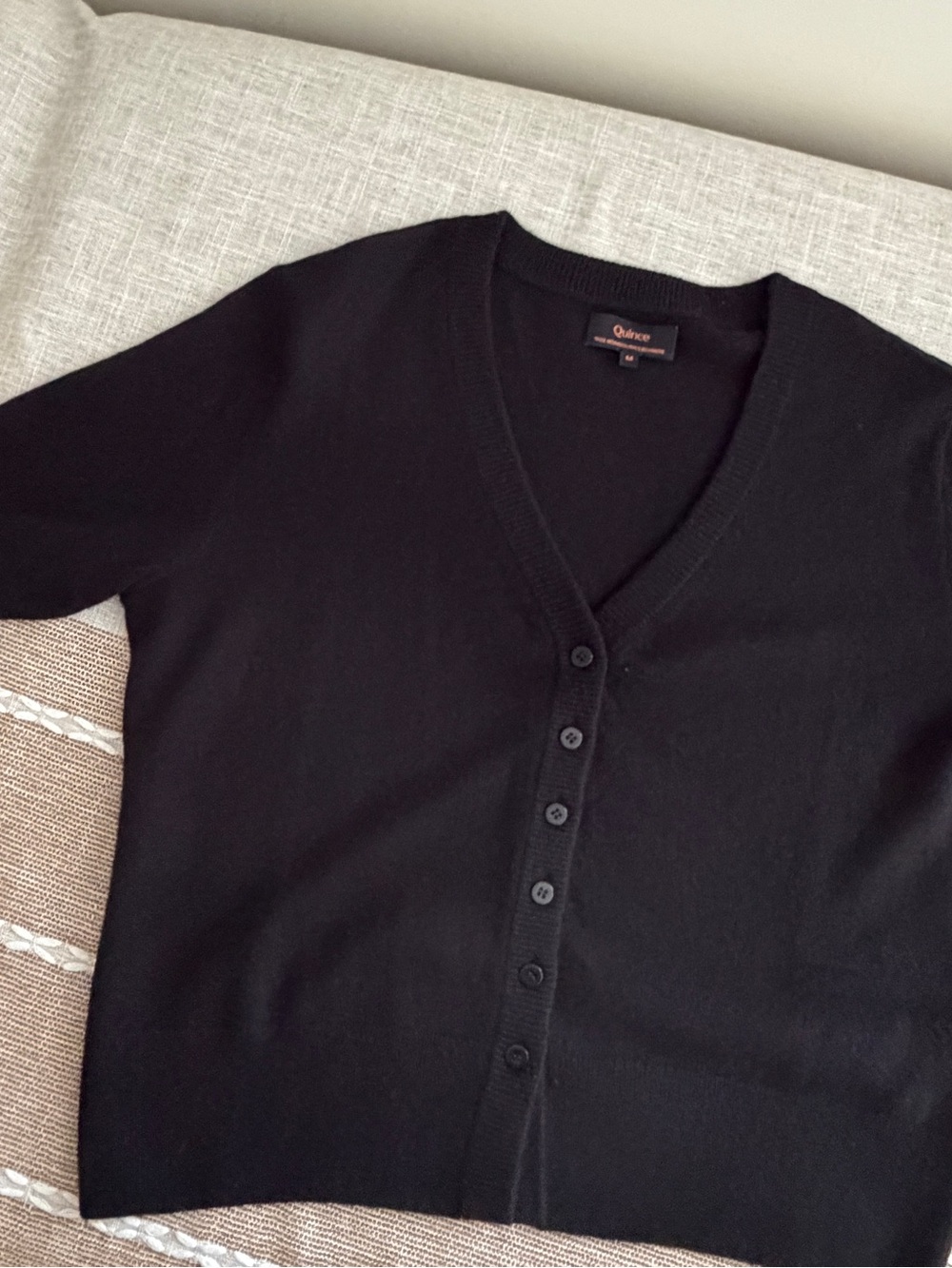 Quince Black V-Neck Cashmere Button Cardigan Sweater